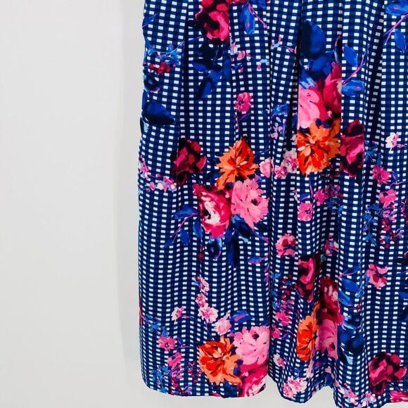 Chris McLaughlin Size 14 Navy Blue Checked Floral Flutter Sleeve Midi Dress - Picture 5 of 10